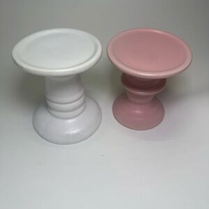 White and Pink Ceramic Stands